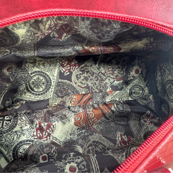 Vintage Y2K Vegan Leather Croc Embossed Heart Filagree Geo Roll Shoulder Bag - Picture 9 of 13